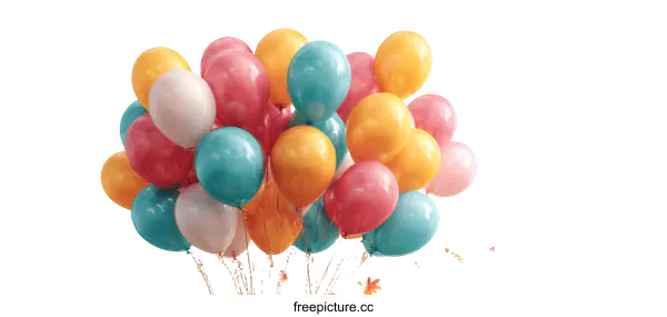 [Transparent Background PNG]Colorful Bunch of Balloons with Autumn Leaves