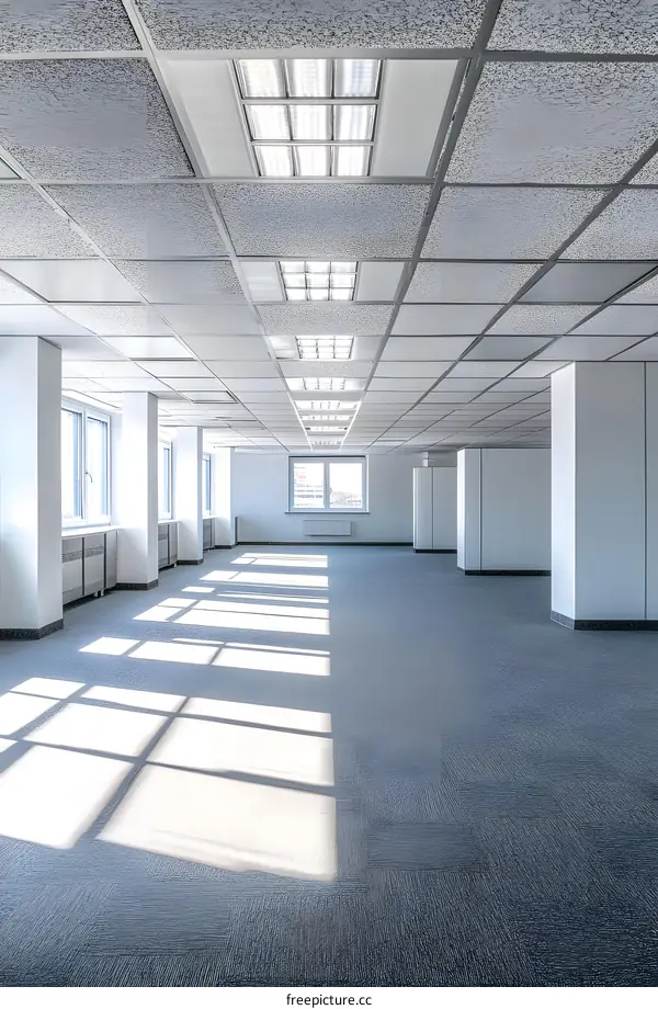 Empty Modern Office Space with Windows and Sunlight