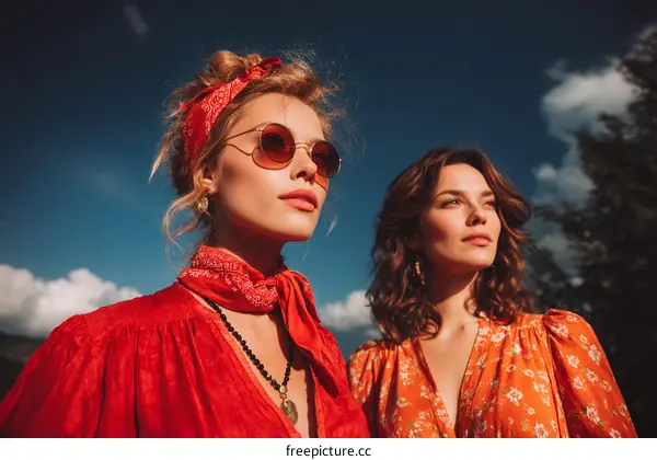 Two Caucasian Women Outdoors in Stylish Outfits