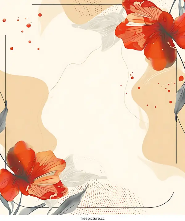 Abstract Floral Illustration with Beige and Red Color Palette