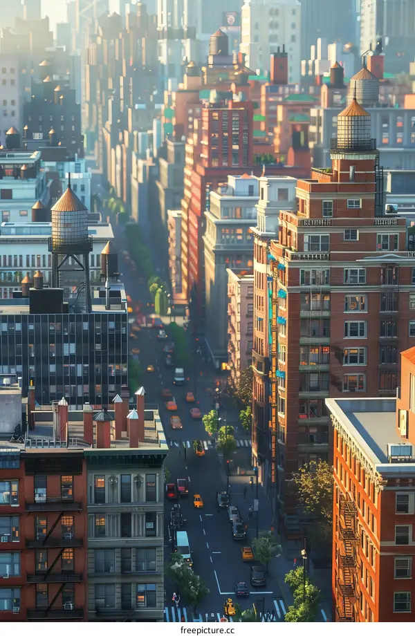 Cityscape with Buildings and Busy Traffic