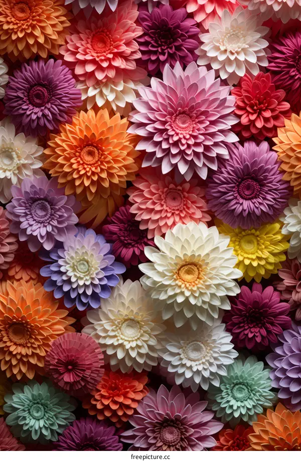 Colorful Paper Flowers in Various Sizes