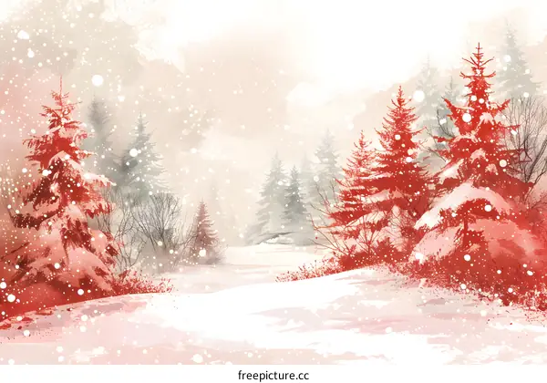 Redwood Trees in Snowy Landscape Illustration