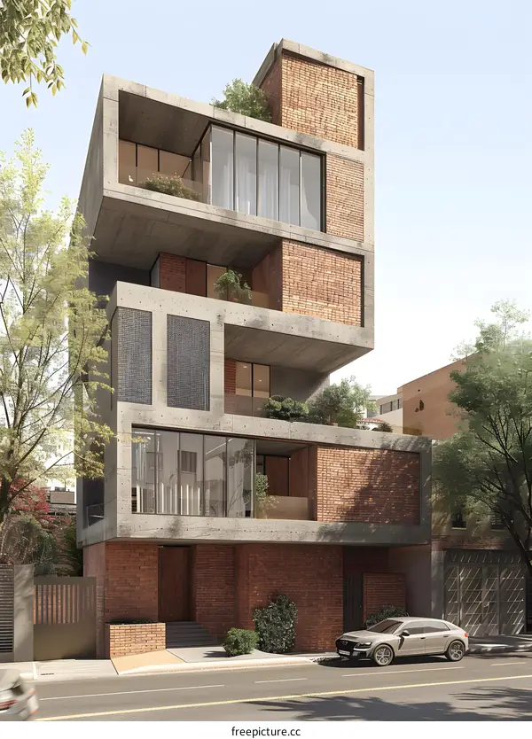 Modern Brick Building with Balcony