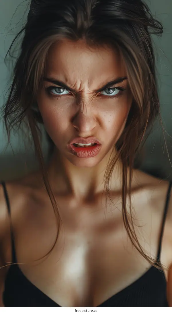 Close-up Portrait of a Woman with a Powerful Expression