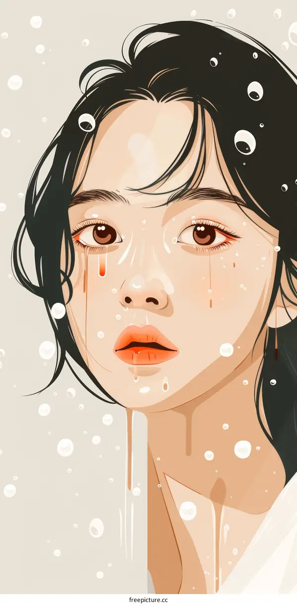 Portrait of a Woman with Tears Streaming Down Her Face