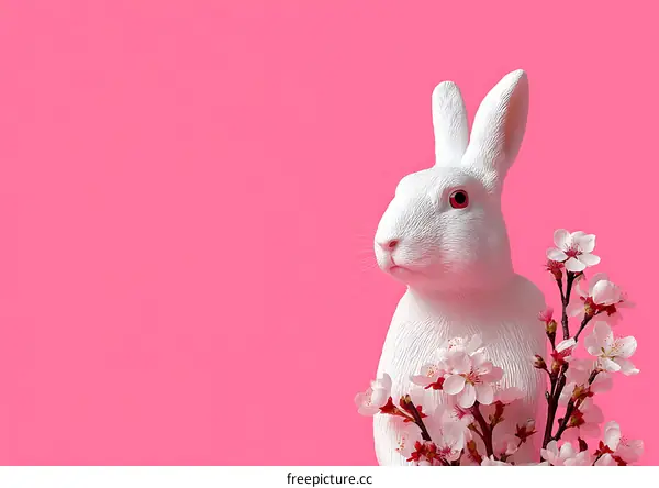 White Rabbit Figurine with Cherry Blossom