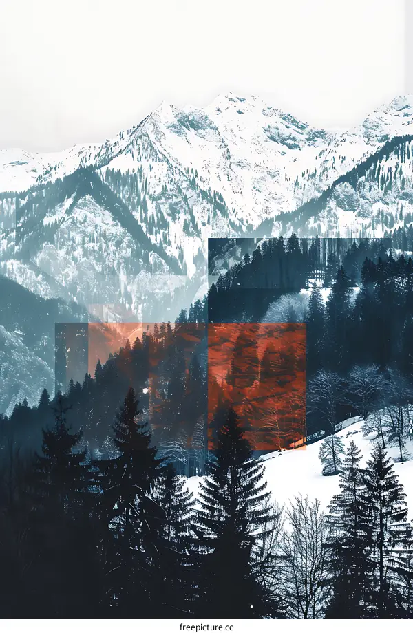 Snow Covered Mountains And Forest