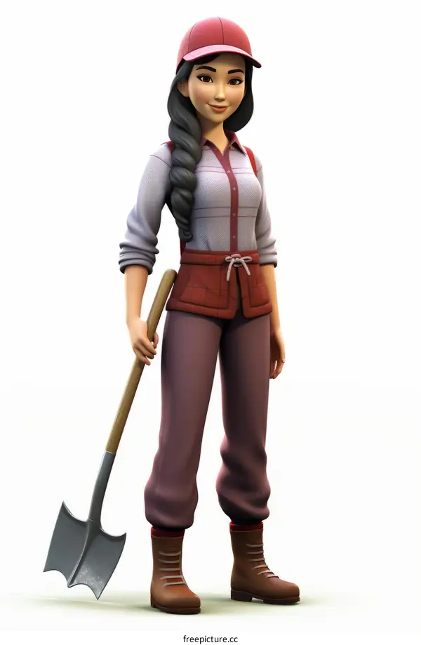 Female farmer holds a shovel in her hands