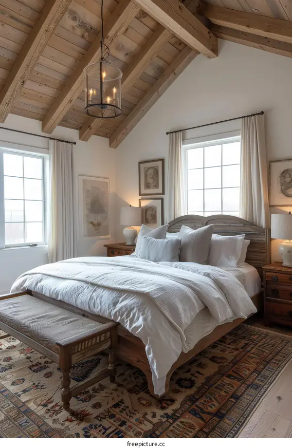 Rustic Farmhouse Bedroom with Wooden Beams
