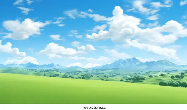 Rolling Green Hills Under a Blue Sky with White Clouds