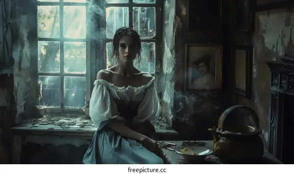 portrait of a young woman in a historical setting
