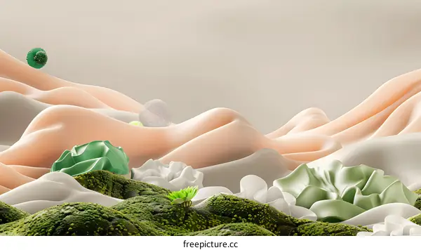 Abstract Green And White Fabric Landscape