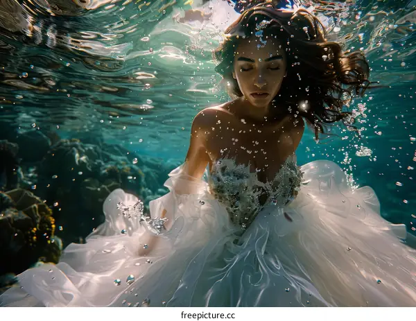 Underwater Bridal Portrait: Woman in Wedding Dress