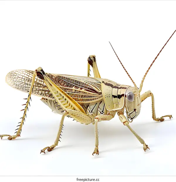 Close-up View of a Brown Grasshopper on White Background