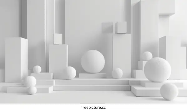 Abstract White Geometric Background with Spheres