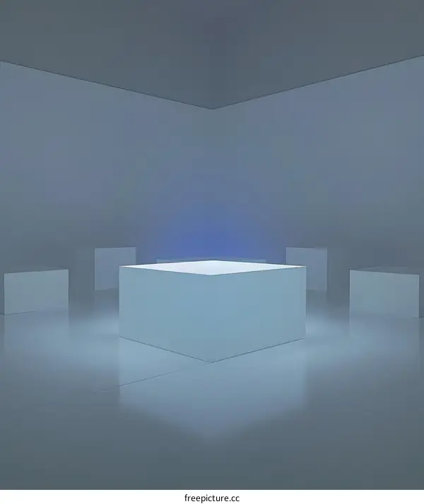 Minimalist 3D Render of a White Cube Platform in a White Room