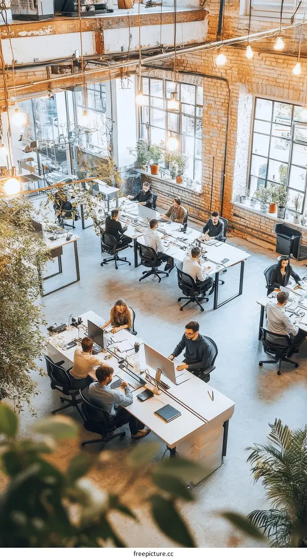 Modern Open-Plan Office Workspace with Diverse Employees