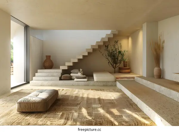 Modern living room interior with staircase