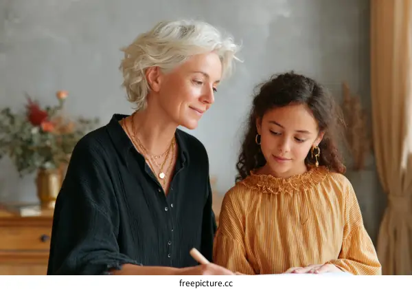 Grandmother and Granddaughter Working Together