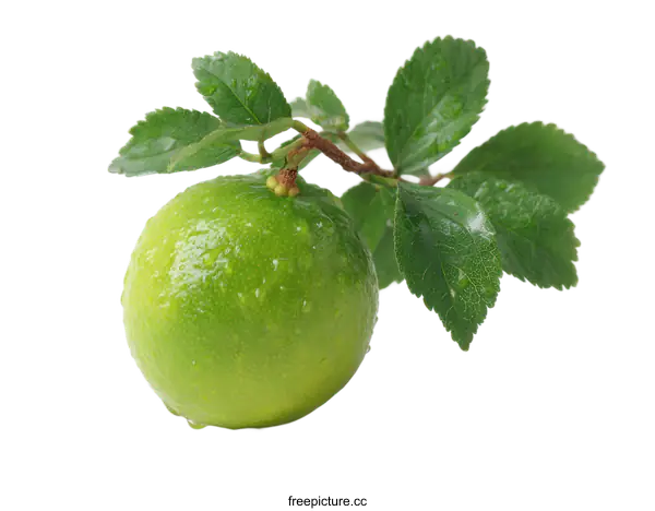 [Transparent Background PNG]Fresh Lime with Leaves on White Background