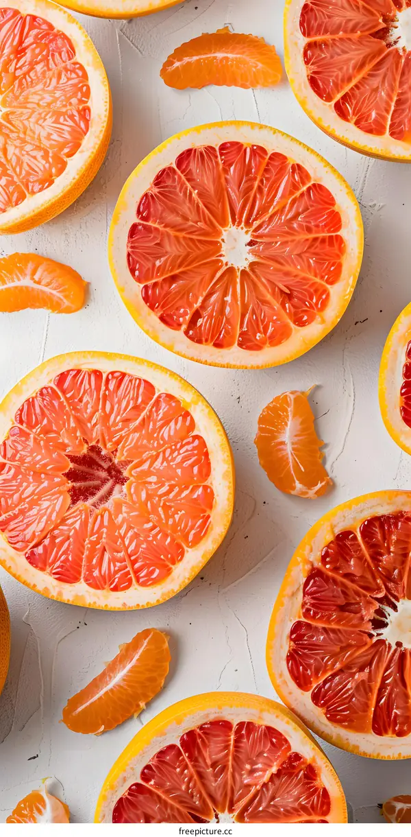 Fresh Grapefruit and Mandarin Oranges on White Background