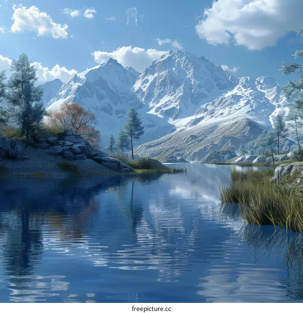 Snow-Capped Mountains Reflecting in a Serene Lake