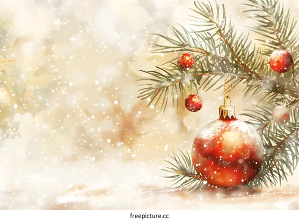 Christmas background with fir branches and red ball