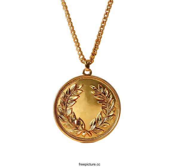 [Transparent Background PNG]Golden Medallion Pendant Necklace