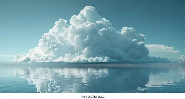 Large white cloudscape with blue sky and ocean below