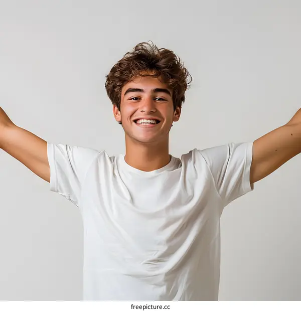 Happy Young Man with Arms Outstretched