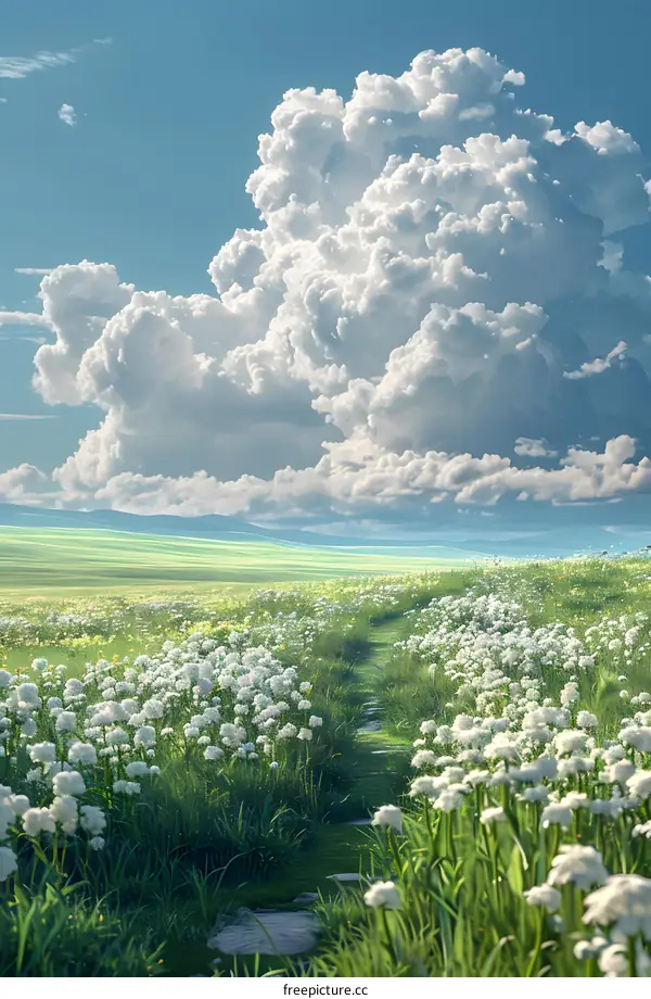 A field of flowers on a hill