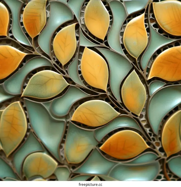 Ceramic tiles with a pattern of autumn leaves