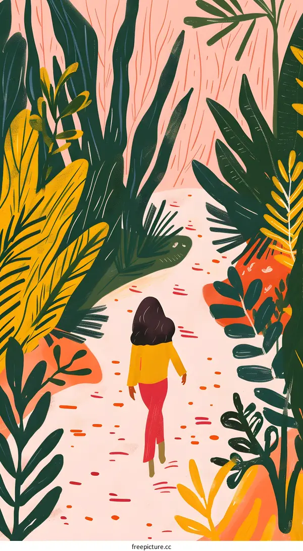 Woman Walking Through Colorful Plants