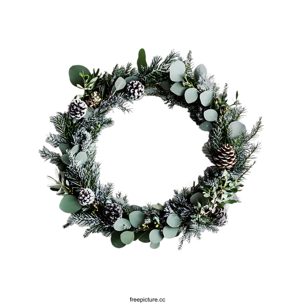 [Transparent Background PNG]Frosted Pine and Eucalyptus Christmas Wreath