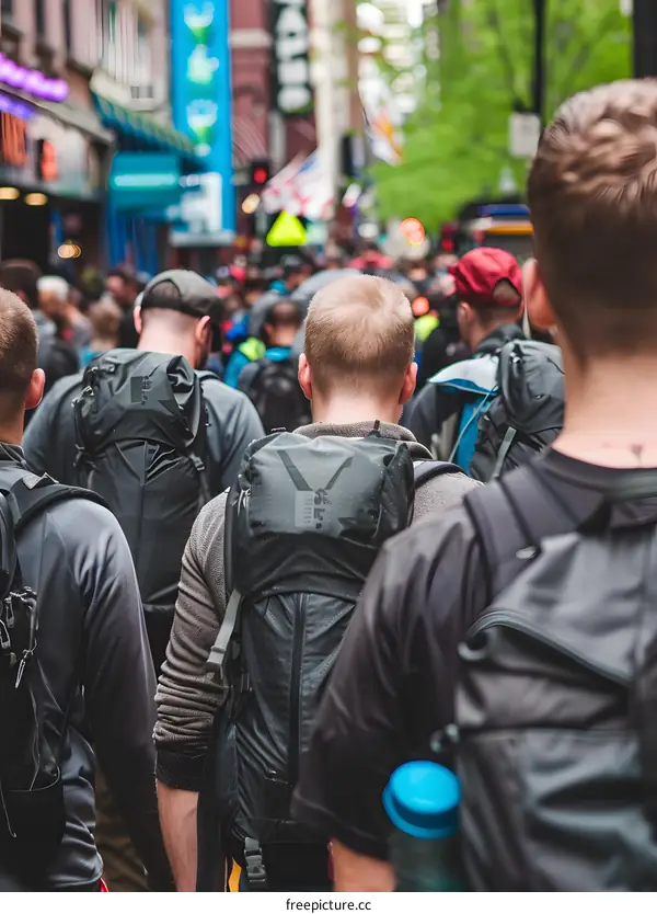 People Walking in the City With Backpacks