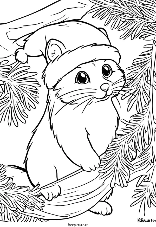 Cute Christmas Animal Coloring Page