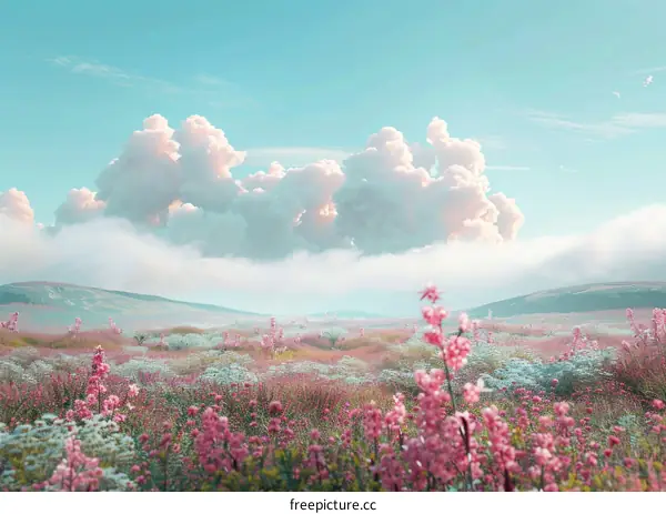 Picturesque Meadow Adorned with Pink Blossoms