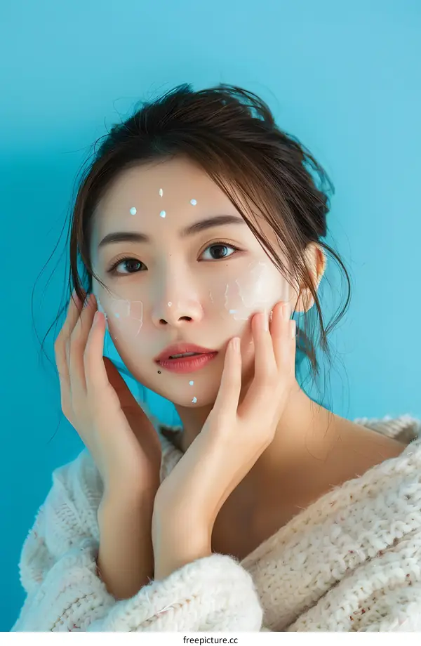 Asian Woman Applying White Cream on Face