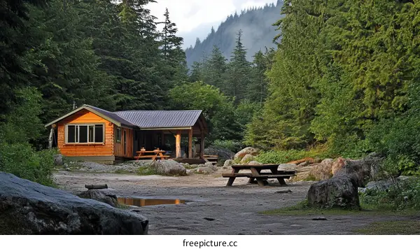 Peaceful Wooden Cabin in a Lush Forest