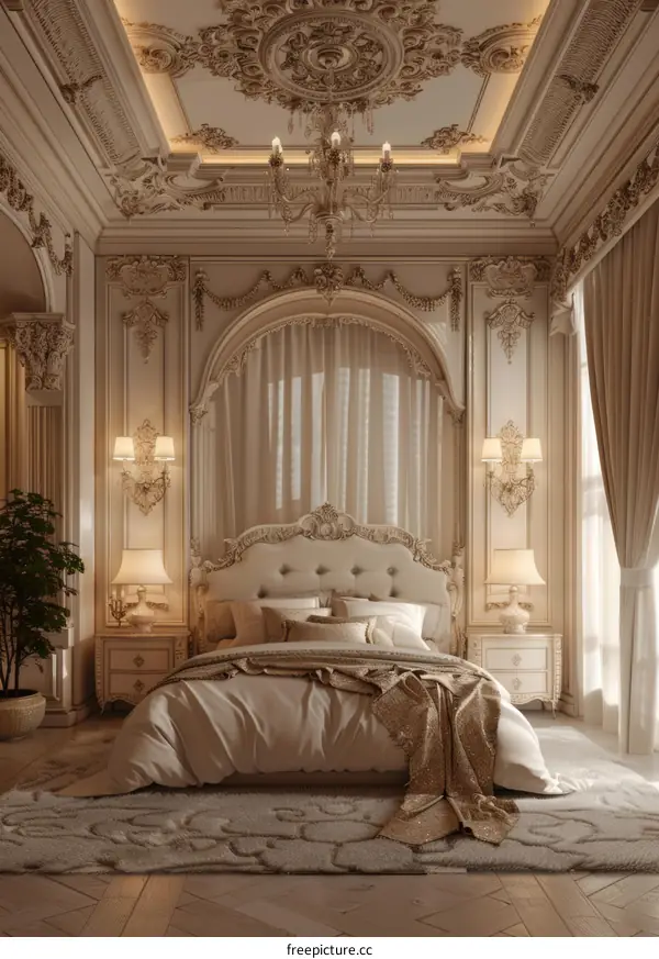 Luxury Beige Bedroom Interior Design Illustration