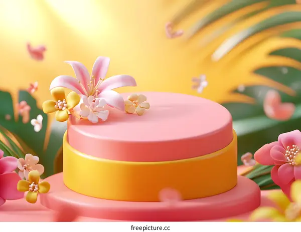 Pink and Yellow Flower Decorated Cylinder Stand