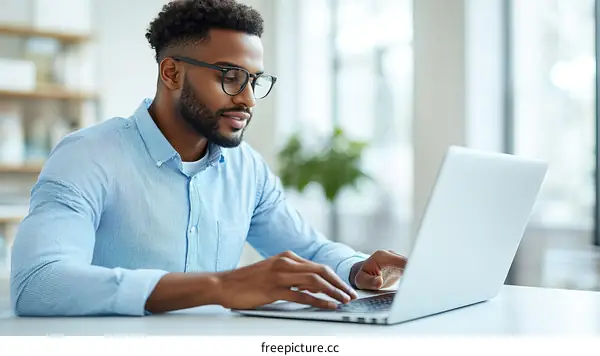 African American Businessman Working on Laptop