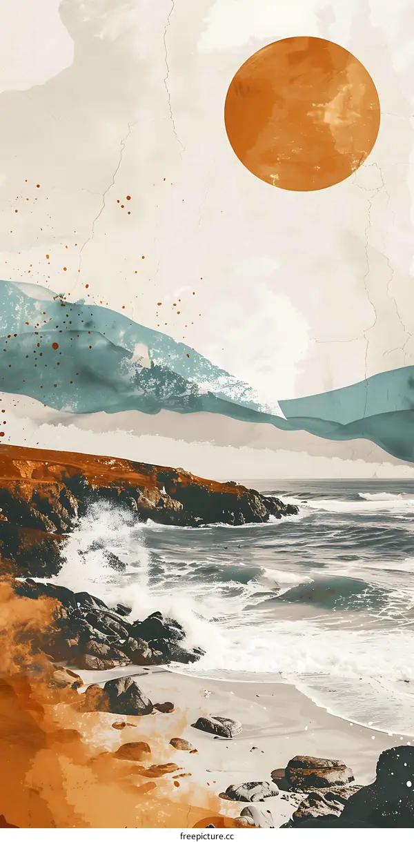 Abstract Watercolor Painting of Ocean and Coast