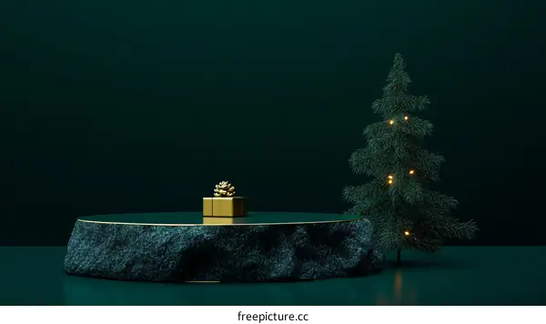 Christmas Gift and Christmas Tree Minimalist Scene