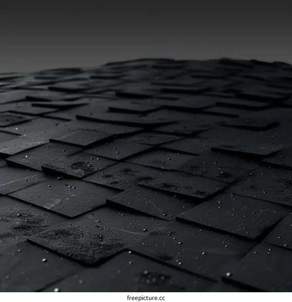 Black wet cobblestones under dark sky