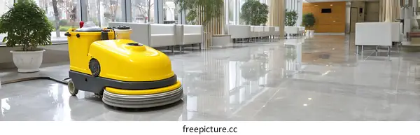 Automated Floor Cleaning Machine in Modern Lobby