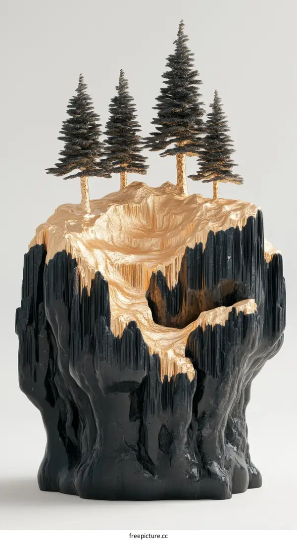 Golden Island with Dark Trees Sculpture