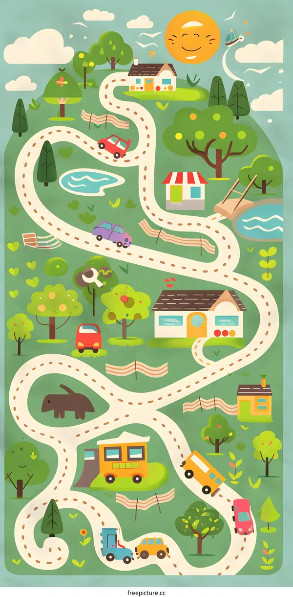 Winding Road Through a Cartoon Town