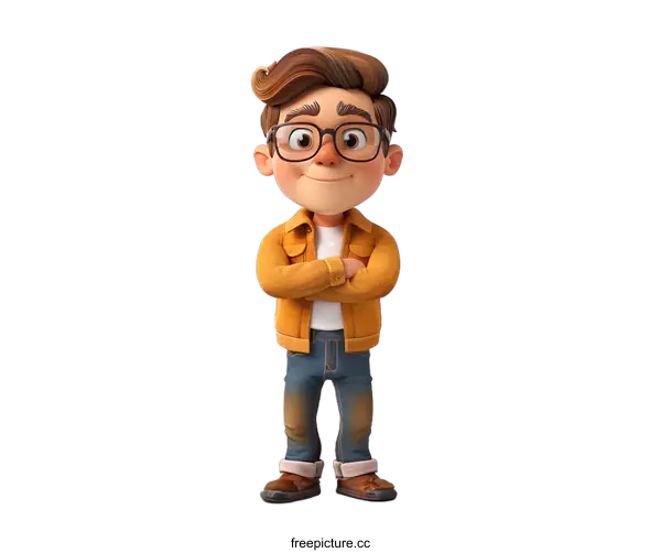 [Transparent Background PNG]Confident Cartoon Boy with Folded Arms